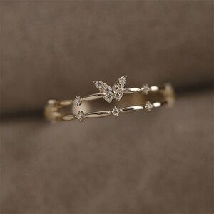 Dainty Double Layering Butterfly Ring in 925 Sterling Silver With Rose Gold Over